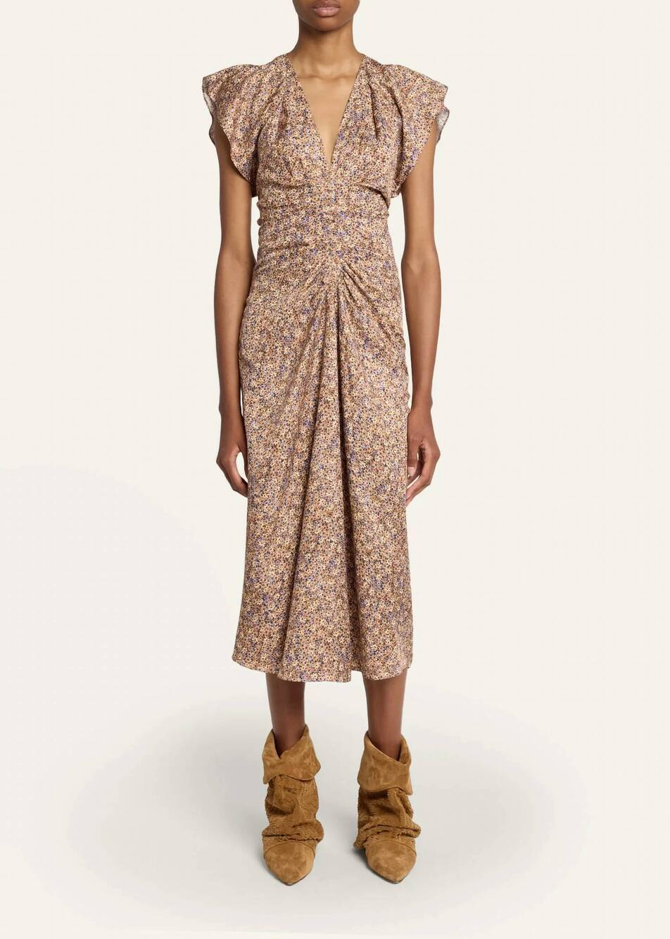 NEW ISABEL MARANT lyndsay floral satin flutter sleeve midi dress in topaz
